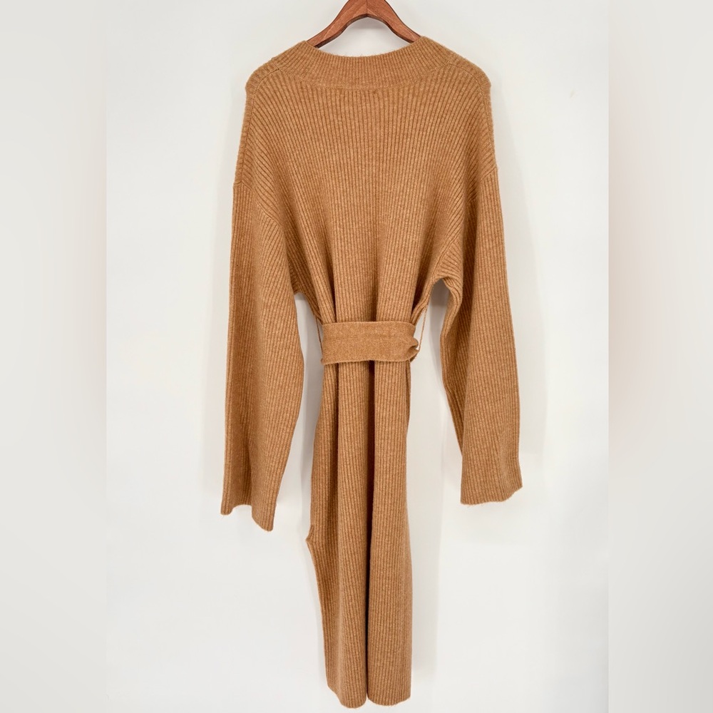 MARISSA WEBB ARIE RIBBED CASHMERE BLEND HENLEY MIDI SWEATER DRESS IN CAMEL - Picture 5 of 13
